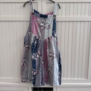 Floral Patchwork Women's Jumpsuit Knee-length with Pockets